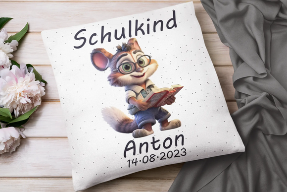 Einschulung Geschenk Kissen mit Fuchs personalisiert