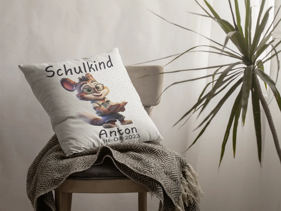 Kissen Geschenk für Schulanfänger mit Fuchs-Motiv