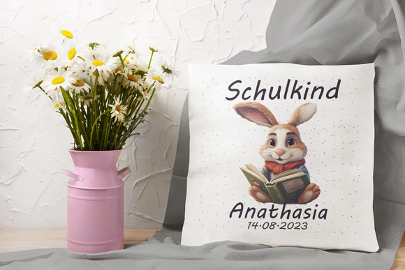 Kuschelkissen zur Einschulung mit Name und Schulkind-Aufdruck