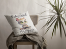 Schulkind-Kissen mit lesender Katze, Name und Datum