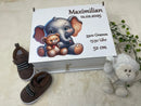 Elefant-&-Bär-Motiv auf personalisierter Baby-Erinnerungsbox