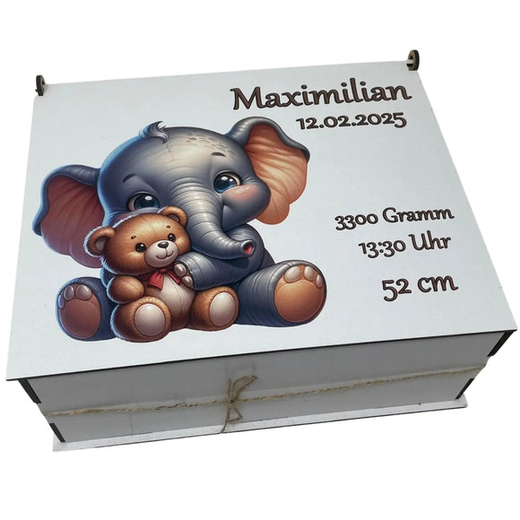 Geschenk zur Geburt – personalisierte Erinnerungsbox mit Tiermotiv