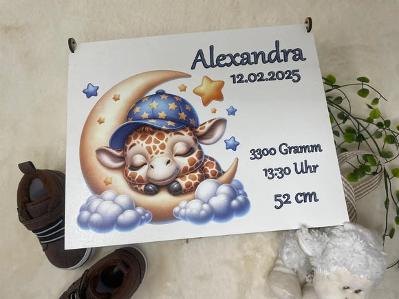 Geburtstagsgeschenk für Babys – personalisierte Erinnerungsbox mit Giraffe auf Mond und Name