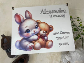 personalisierte Erinnerungsbox mit Hase und Bär – Geschenk zur Geburt