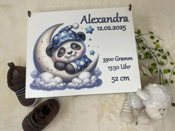 personalisierte Erinnerungsbox mit Panda auf Mond als Geschenk
