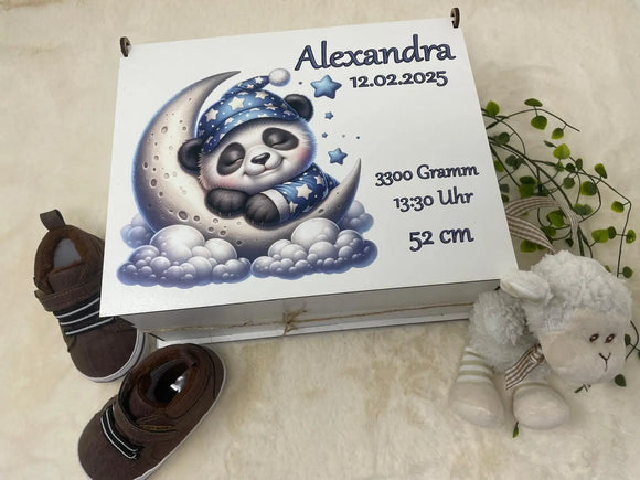hochwertige personalisierte Erinnerungsbox Panda-Motiv