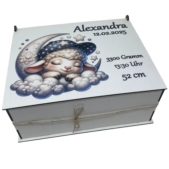 Baby-Erinnerungsbox mit Namen – Schaf-Motiv im Schlaf