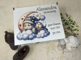 Personalisierte Baby-Erinnerungsbox mit Schildkröte auf dem Mond