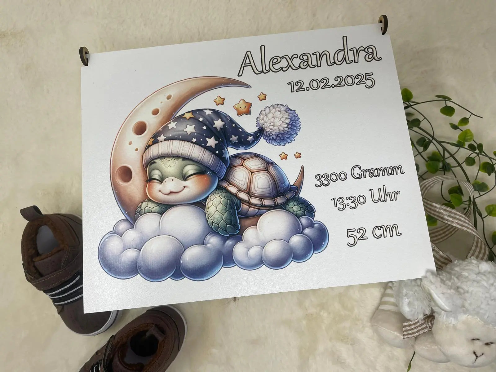 Erinnerungsbox für Baby - Personalisierte Erinnerungskiste Baby Geschenk Schildkröte auf Mond Fadensalat-shop