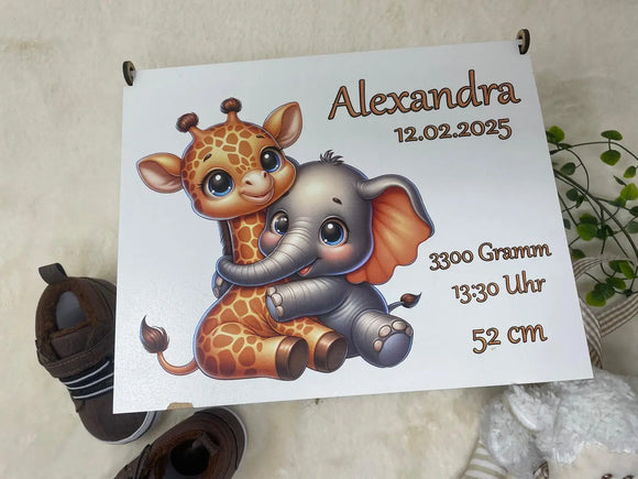 Erinnerungsbox HDF – Giraffe & Elefant liebevoll illustriert