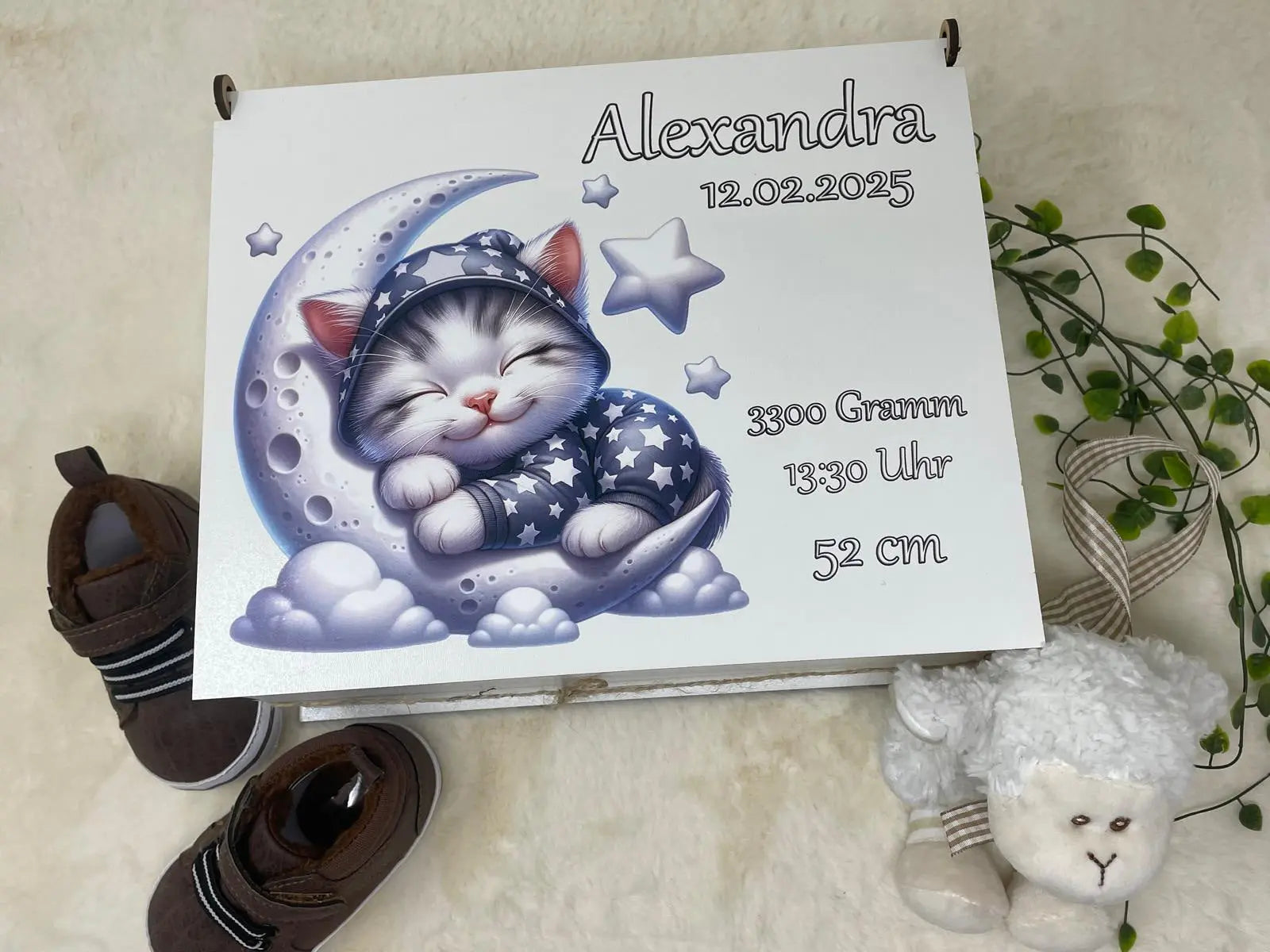 Baby-Erinnerungskiste Katze – Geschenk zur Geburt
