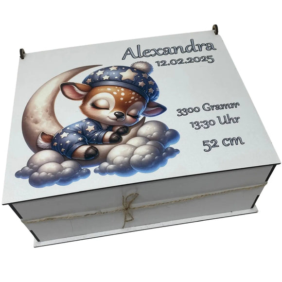 süßes Rehkitz-Motiv auf personalisierter Babybox
