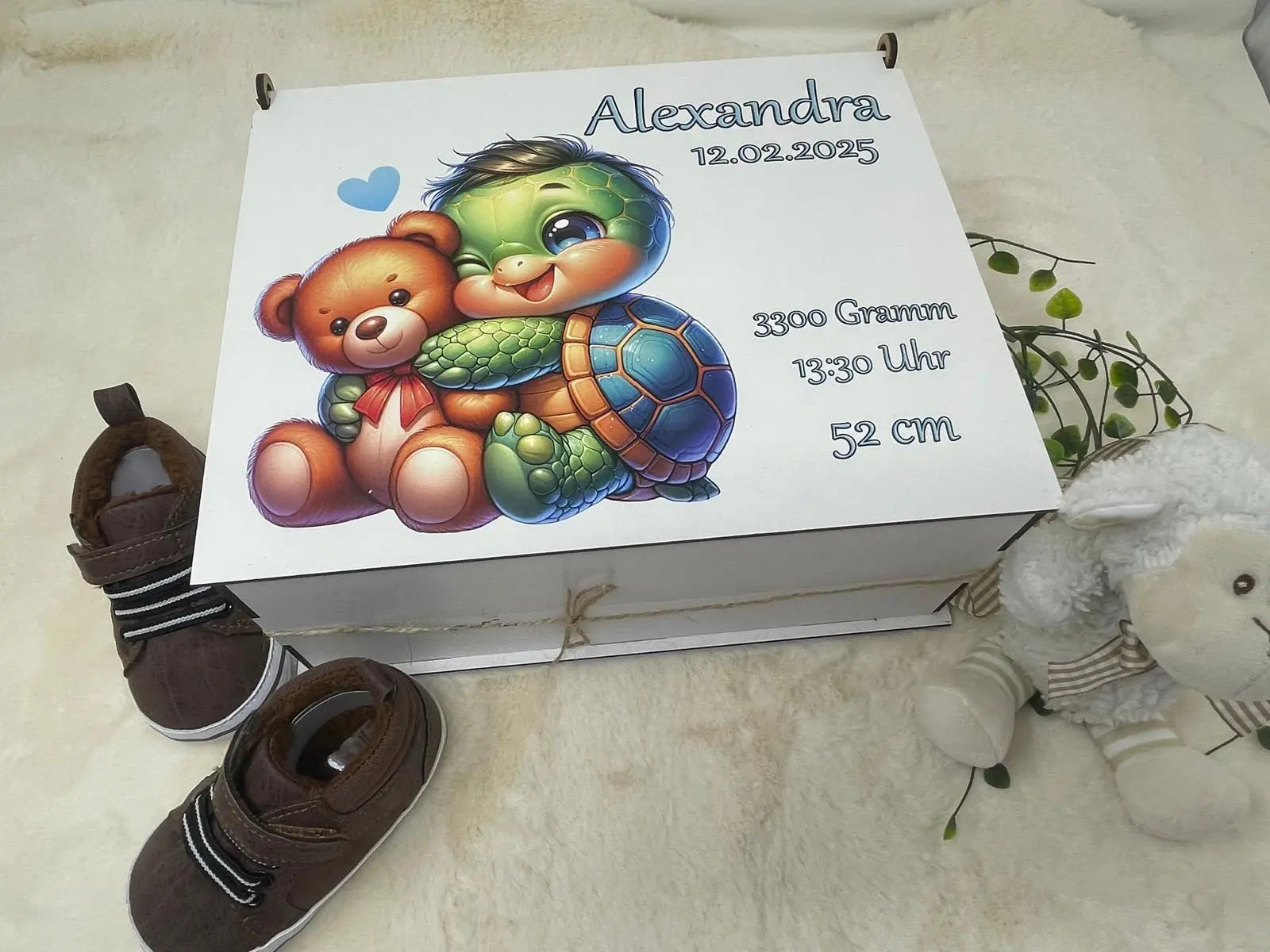 Aufbewahrungsbox für Babyandenken – Schildkröte & Bär