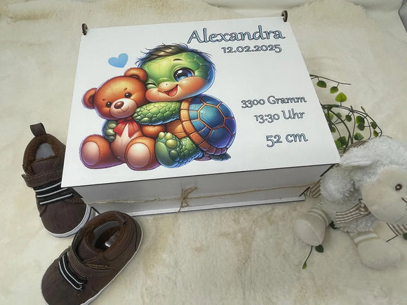 Aufbewahrungsbox für Babyandenken – Schildkröte & Bär