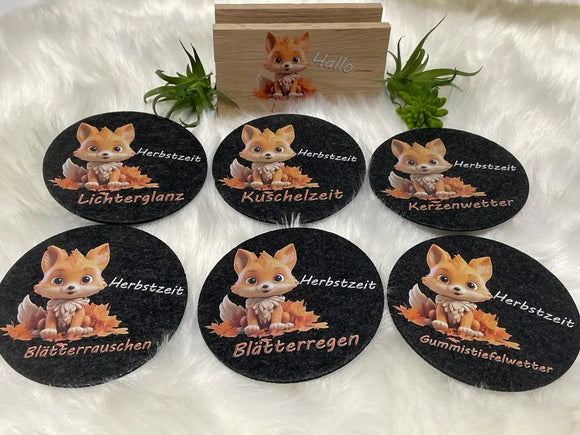 Rundes Glasuntersetzer-Set für Herbst mit Digitaldruck-Fuchs