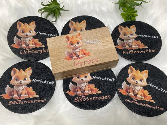 Untersetzer Herbst aus Filz – Geschenkidee mit Herz