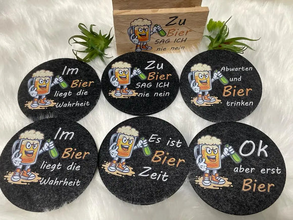 Geschenkidee für Männer: Bieruntersetzer aus Filz mit Spaßgarantie