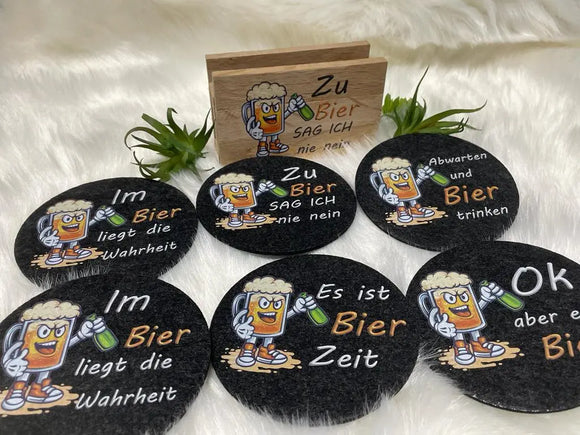 Witzige Geschenkidee für Männer – Filzuntersetzer mit Bierglas und Sprüchen