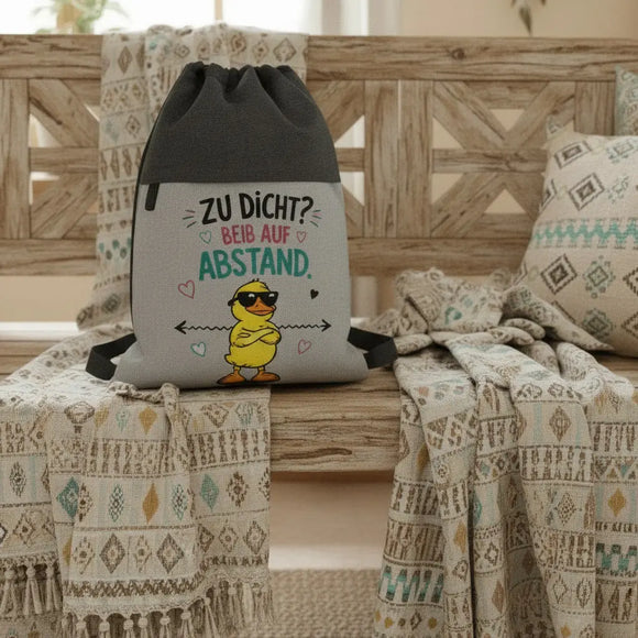 Lustige Tasche mit Entenmotiv und Statement-Text für Freizeit, Reisen und Festival.