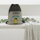 Turnbeutel lustig in Meliert-Optik mit gelber Cartoon-Ente und buntem Statement-Druck.