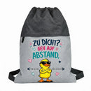 Zweifarbiger Gymbag mit frechem Spruch und cooler Sonnenbrillen-Ente als Hingucker.