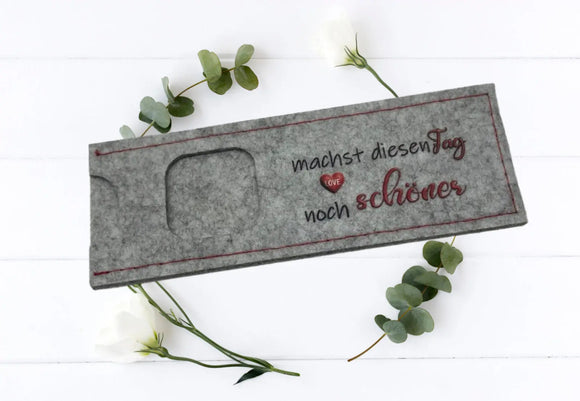 Hochzeitstischdeko mit bedruckter Filzhülle für Süßigkeiten – Dankeschön für Gäste