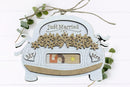 Geldgeschenk Hochzeit in Autoform aus HDF-Holz mit Just Married Gravur und Sichtfenster für Geldschein