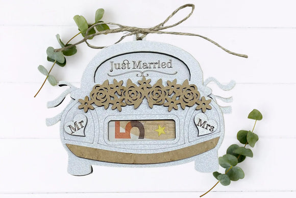 Originelles Geldgeschenk zur Hochzeit – Dekoration für Brautpaar in Form eines Autos mit Sichtfach für Geld