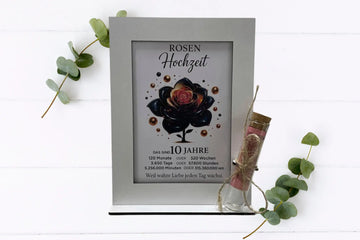 Geldgeschenk zur Rosenhochzeit mit Aufsteller, Karte und Röhrchen – 10 Jahre Ehe Geschenkidee