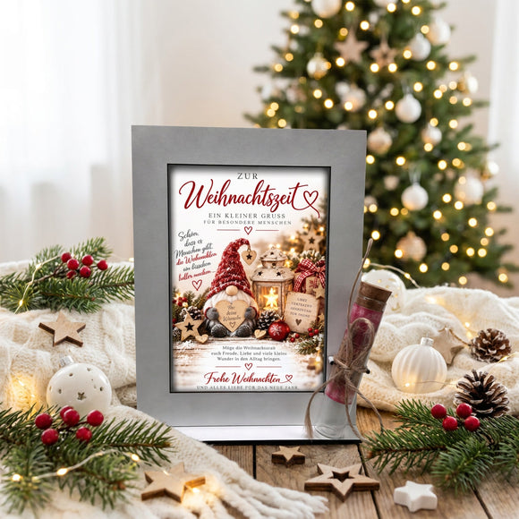 Geldgeschenk zu Weihnachten mit Wichtel und Herz mit Schriftzug Für deine Wünsche