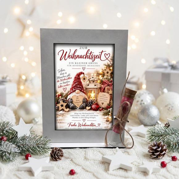 Geschenkidee Weihnachten für besondere Menschen mit Wichtel, Sternen und Tannenzweigen