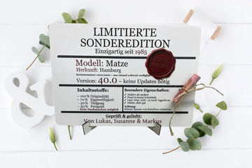 Lustige Geschenkidee zum runden Geburtstag – Schild mit Aufsteller in DIN A4 Größe

