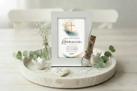 Geldgeschenk zur Kommunion im Bilderrahmen mit Glasvase