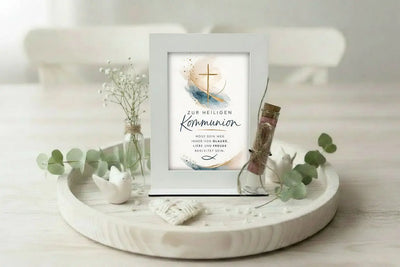 Geldgeschenk zur Kommunion im Bilderrahmen mit Glasvase