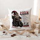 Fische Mann Geschenk mit coolem Biker Gnom und Motorrad auf personalisiertem Kissen zum Geburtstag