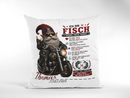Geschenk für Fische Mann – individuelles Sternzeichen Kissen mit Wunschname, Geburtsdatum und Biker Motiv