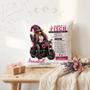 Fische Frau Geschenk mit cooler Bikerin und Motorrad auf personalisiertem Kissen zum Geburtstag