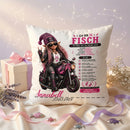 Geschenk Sternzeichen Fische Frau – personalisiertes Kissen mit Bikerin, Motorrad, Name und Geburtsdatum
