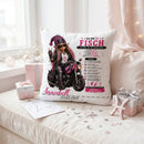 Personalisiertes Kissen Sternzeichen Fische für Frauen mit Wunschname und Geburtsdatum im pinken Biker Design