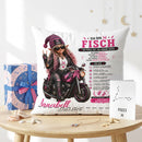 Geschenk Sternzeichen Fische Frau – personalisiertes 40 x 40 cm Kissen für Bikerinnen und Motorradfans
