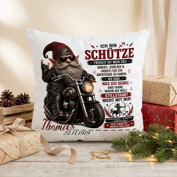 Sternzeichen Schütze Geschenk für Papa, Opa oder Partner – personalisiertes Kissen mit Name und Geburtsdatum