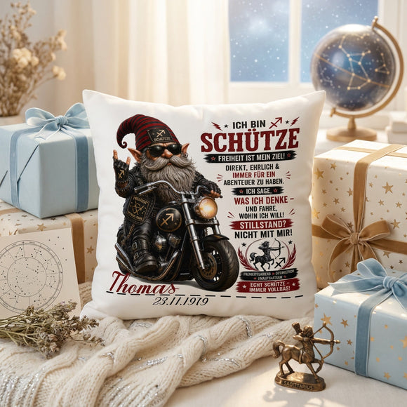 Personalisiertes Kissen Sternzeichen Schütze mit Name und Geburtsdatum als besonderes Geschenk für Männer