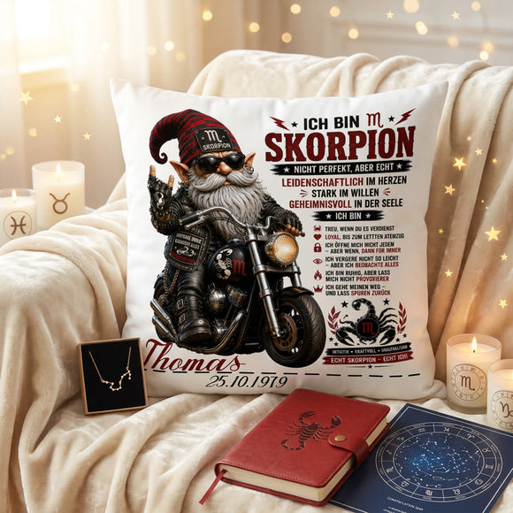 Personalisiertes Kissen Sternzeichen Skorpion mit Name und Geburtsdatum als besonderes Geschenk für Männer