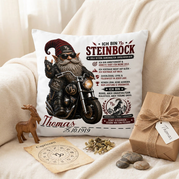 Sternzeichen Steinbock Geschenk für Papa, Opa oder Partner – personalisiertes Kissen mit Name und Geburtsdatum