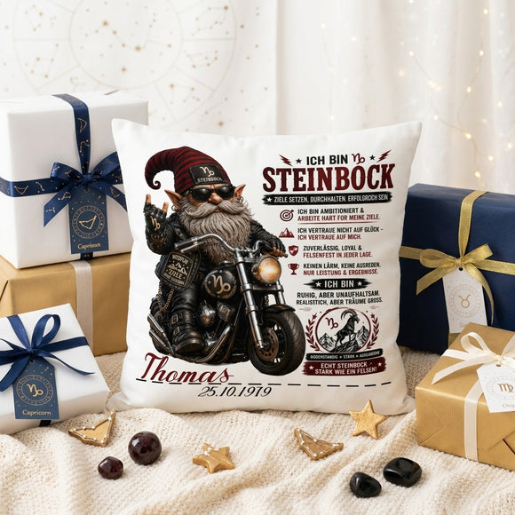 Personalisiertes Kissen Sternzeichen Steinbock mit Name und Geburtsdatum als besonderes Geschenk für Männer