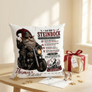 Steinbock Mann Geschenk mit coolem Biker Gnom und Motorrad auf personalisiertem Kissen zum Geburtstag