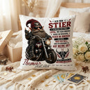 Stier Mann Geschenk mit coolem Biker Gnom und Motorrad auf personalisiertem Kissen zum Geburtstag