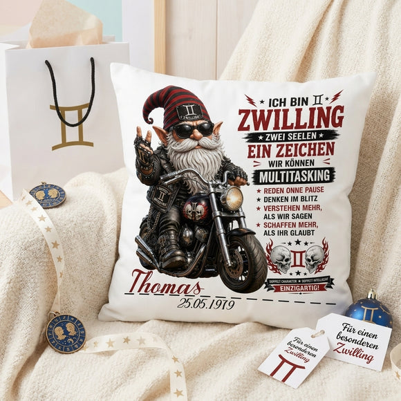 Personalisiertes Kissen Sternzeichen Zwilling mit Name und Geburtsdatum als besonderes Geschenk für Männer