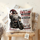 Geschenk Sternzeichen Zwilling – personalisiertes Kissen für Männer mit Biker Gnom, Motorrad, Name und Geburtsdatum