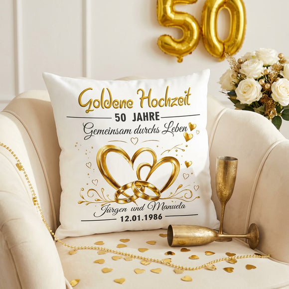 Geschenk für Großeltern zur Goldhochzeit mit individuell gestaltetem Kissen